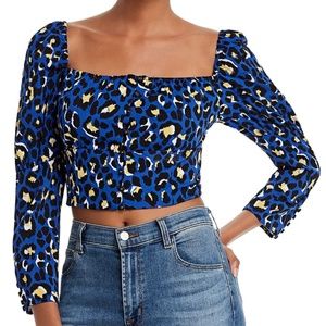 NWT Rahi Anthropologie Chloe Blue Leopard Crop Top Sz. M